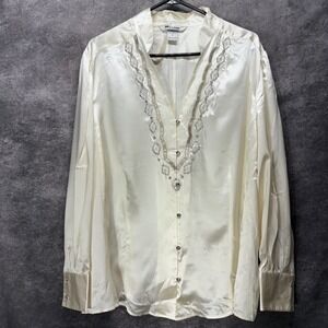 Nygard Collection Silk Satin Beaded Button Up Blouse Size 22 Glam Party Regency